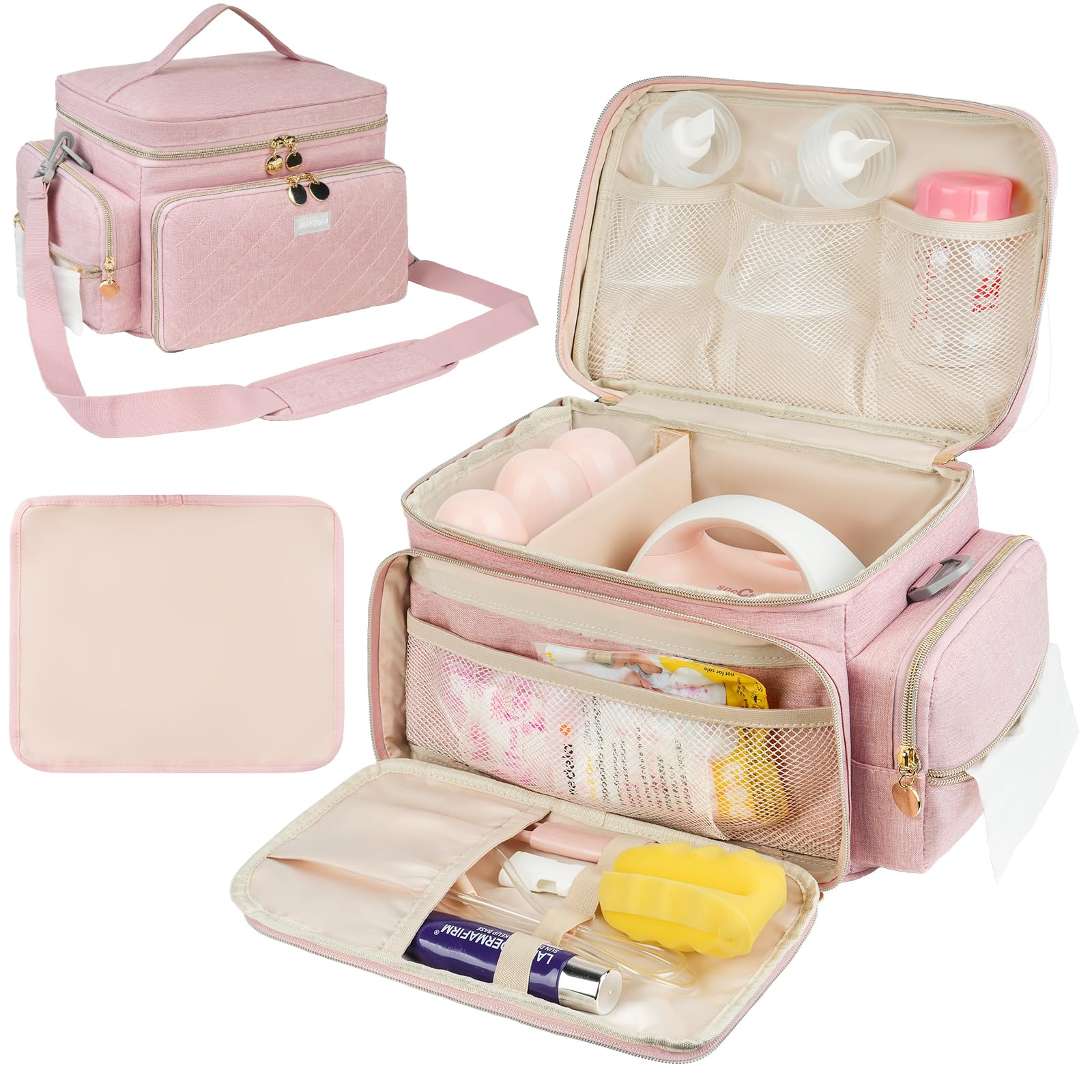Jaffzora breast pump bag featuring waterproof material protects gear during travel.