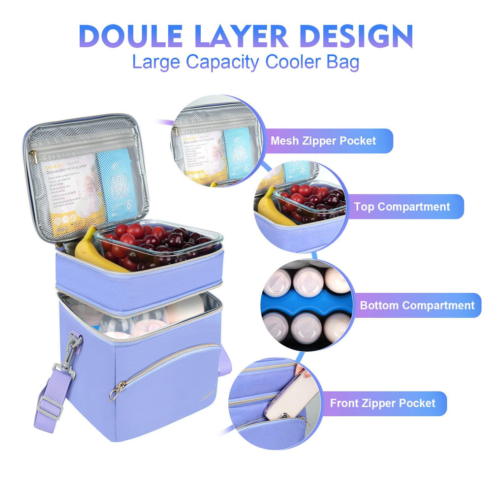 Jaffzora breastmilk cooler bag bottom compartment holds up to six 9oz bottles.