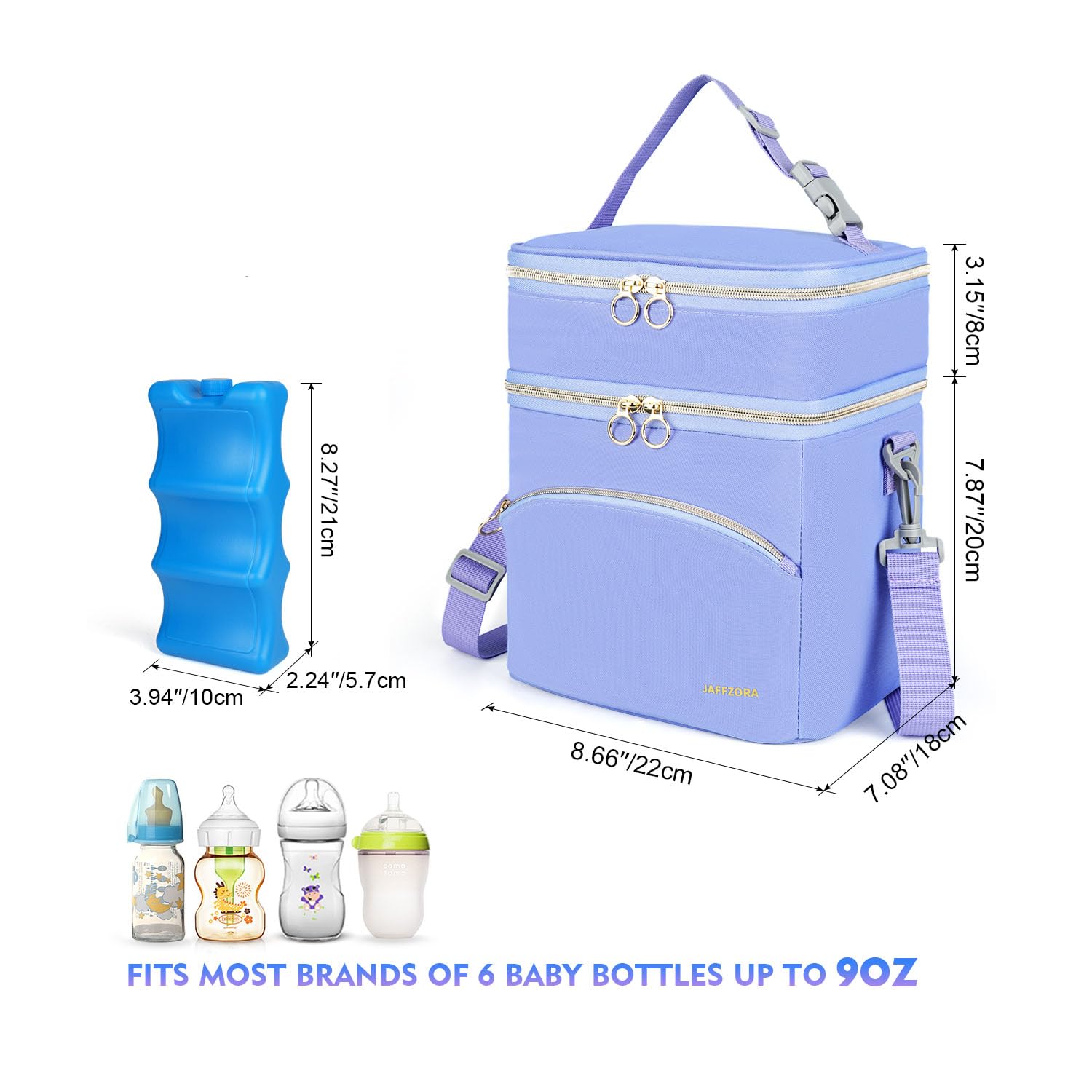 Jaffzora stroller attachment and top handle enable hands-free carrying.