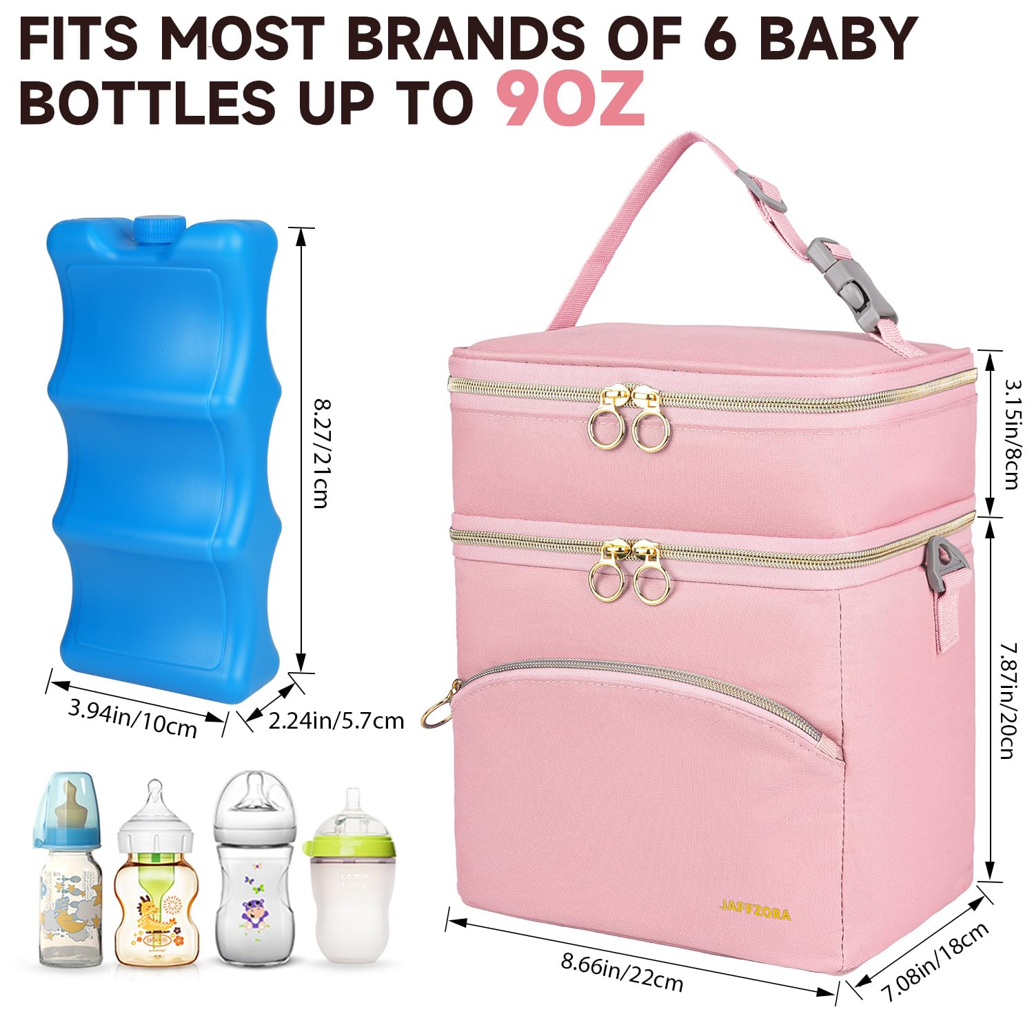 Jaffzora breastmilk cooler bag front pocket for phone and accessories.