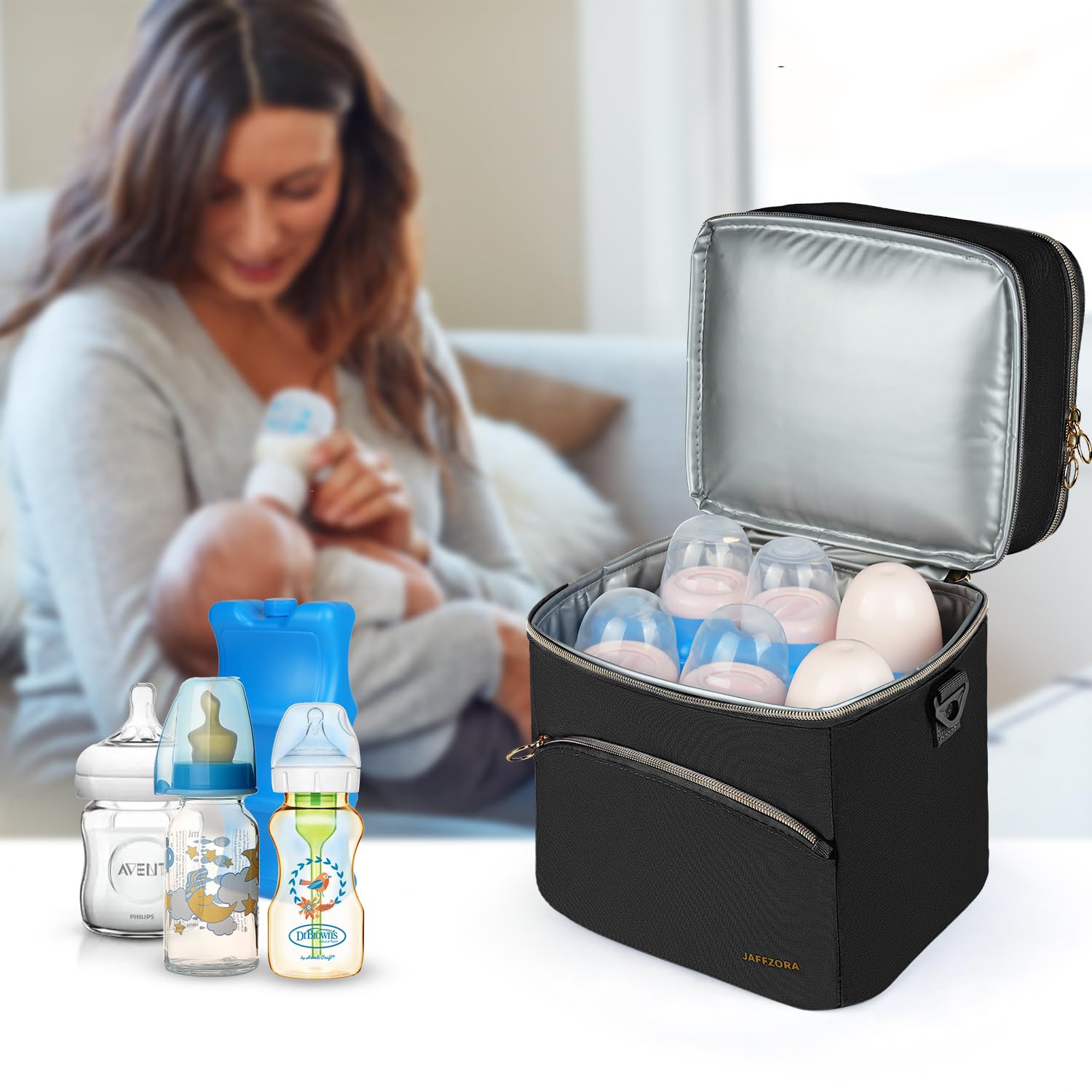 Jaffzora breastmilk cooler adjustable shoulder strap offers comfortable carrying options
