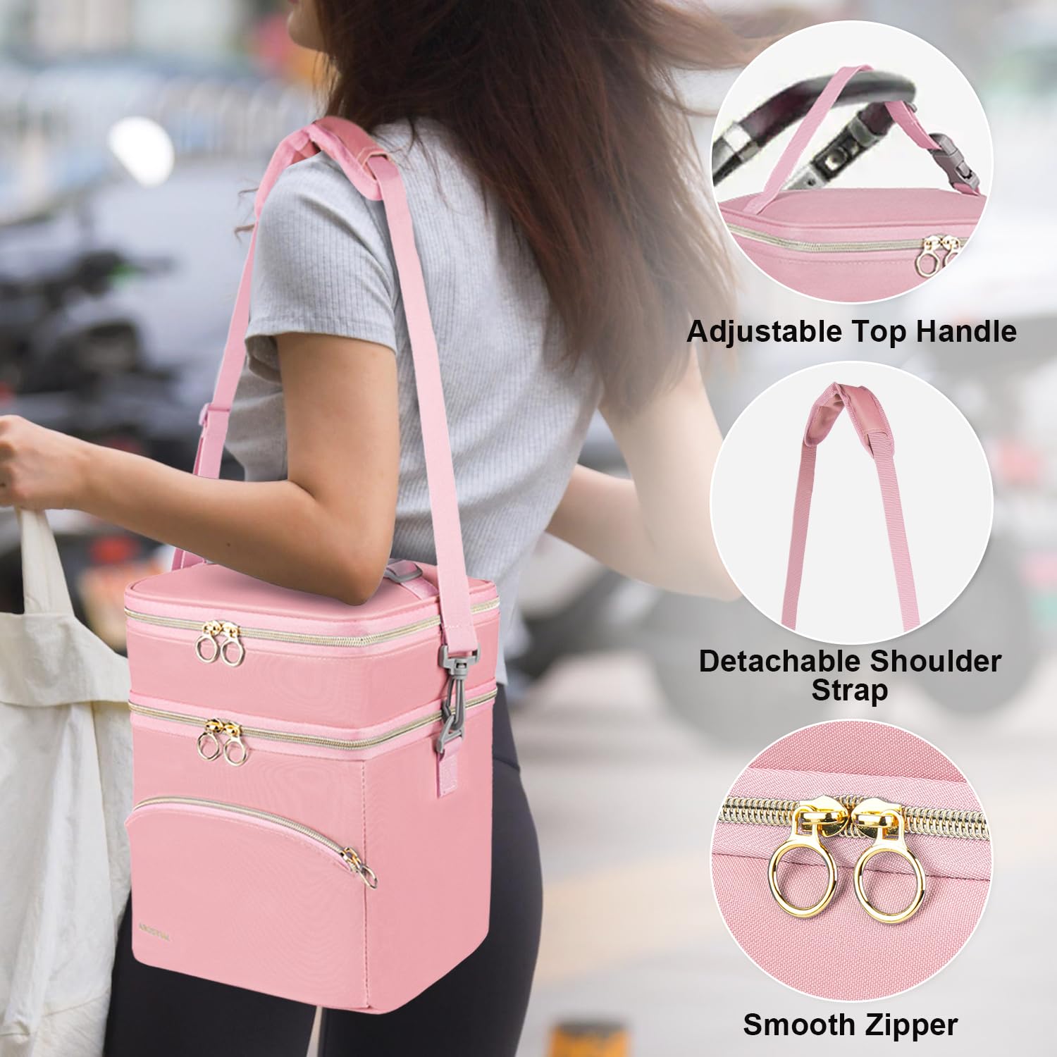 Jaffzora bag top layer stores fruits or bread for on-the-go.