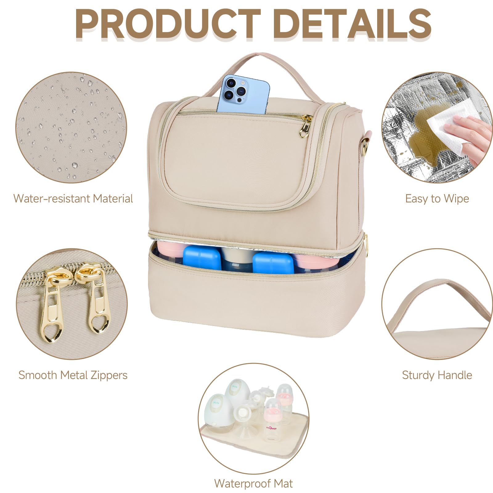 Jaffzora bag apricot padded-pockets photo indicates secure pump storage