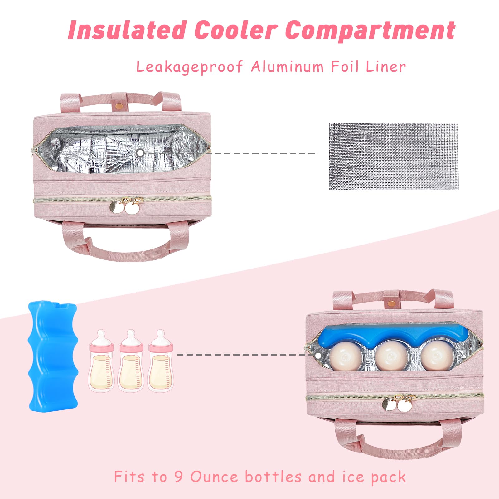 Jaffzora wearable bag cooler compartment interior keeps milk cool during travel and bottle swaps