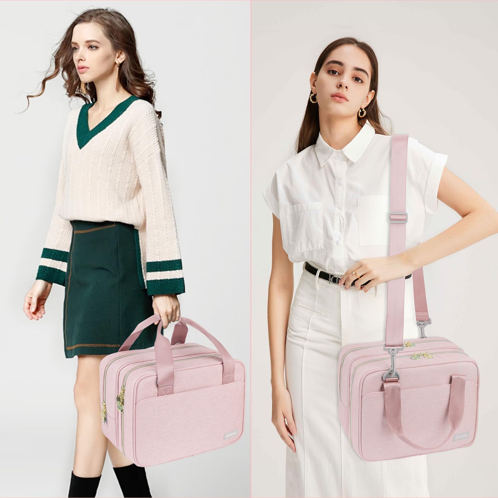 Jaffzora shoulder worn wearable bag supports hands free travel with pump and accessories