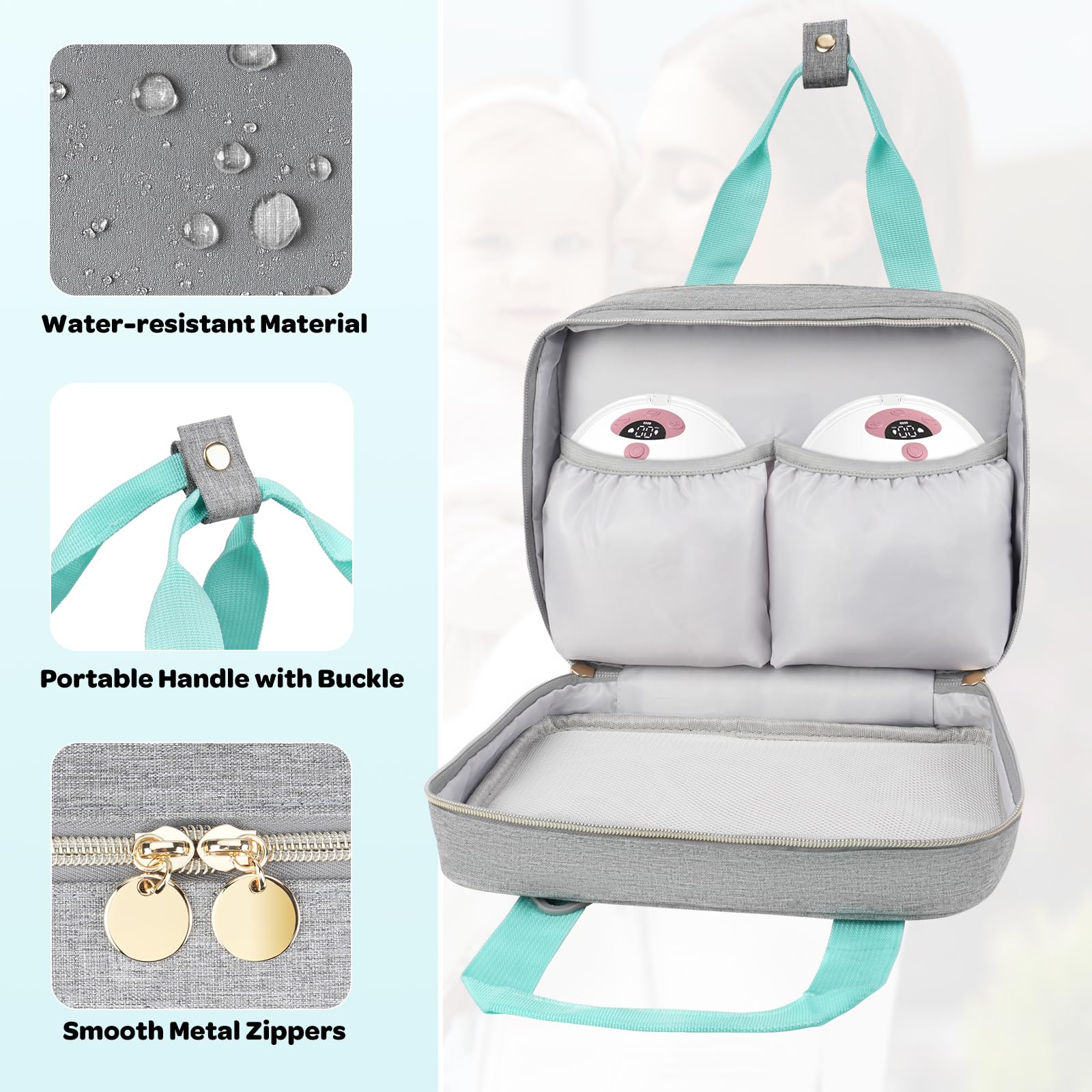 Jaffzora bag in travel use demonstrating sturdy design for on-the-go pumping.