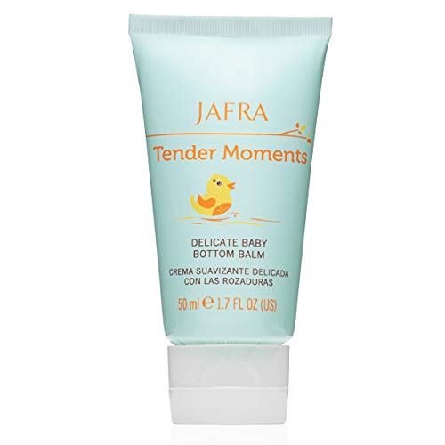 JAFRA Delicate Baby Bottom Balm bottle close-up showing gentle, breathable soothing formula for baby skin.