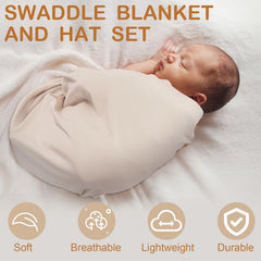 JaGely khaki swaddle blanket on baby for secure swaddling and calm routines