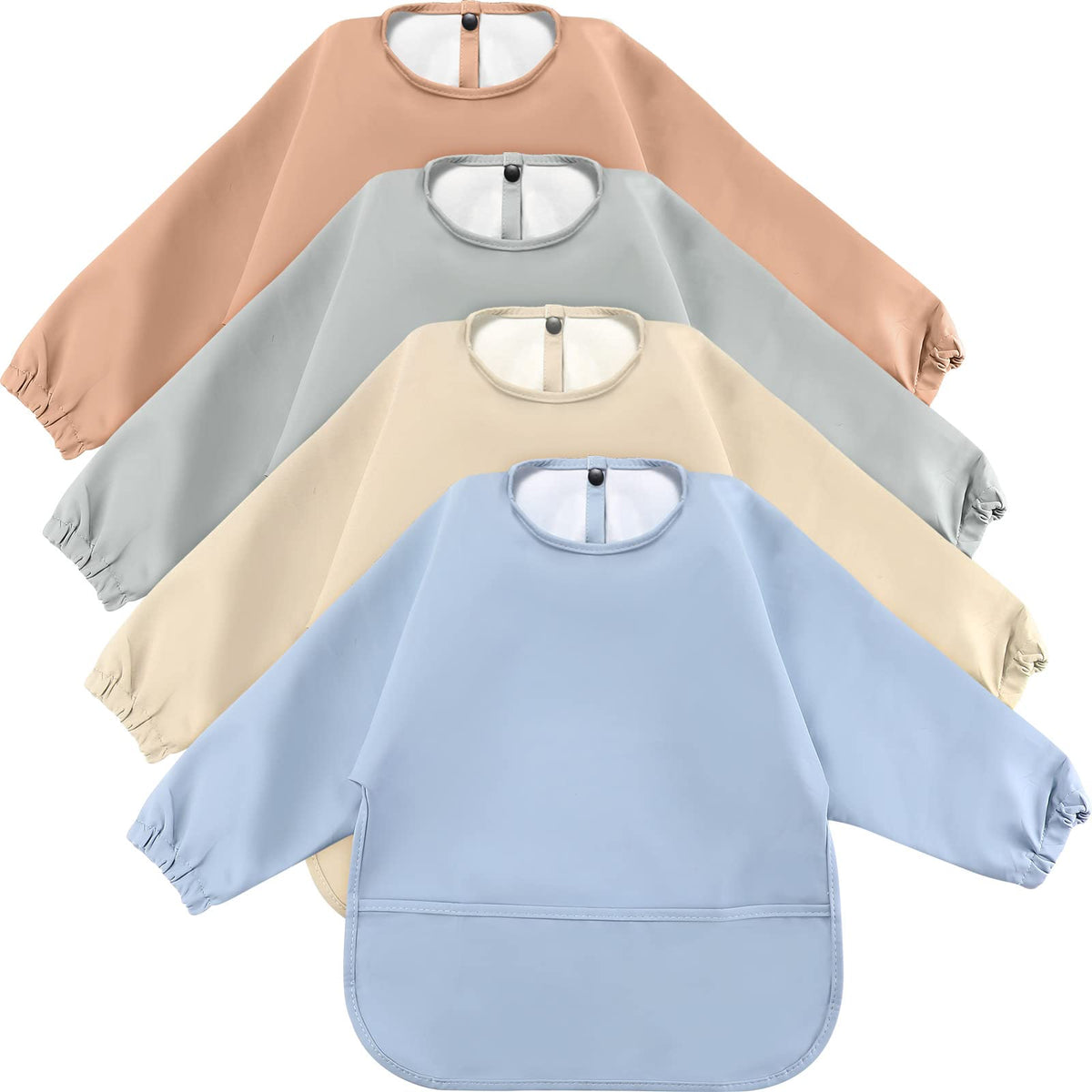 JaGely long sleeve bib apricot color helps contain messes during feeding