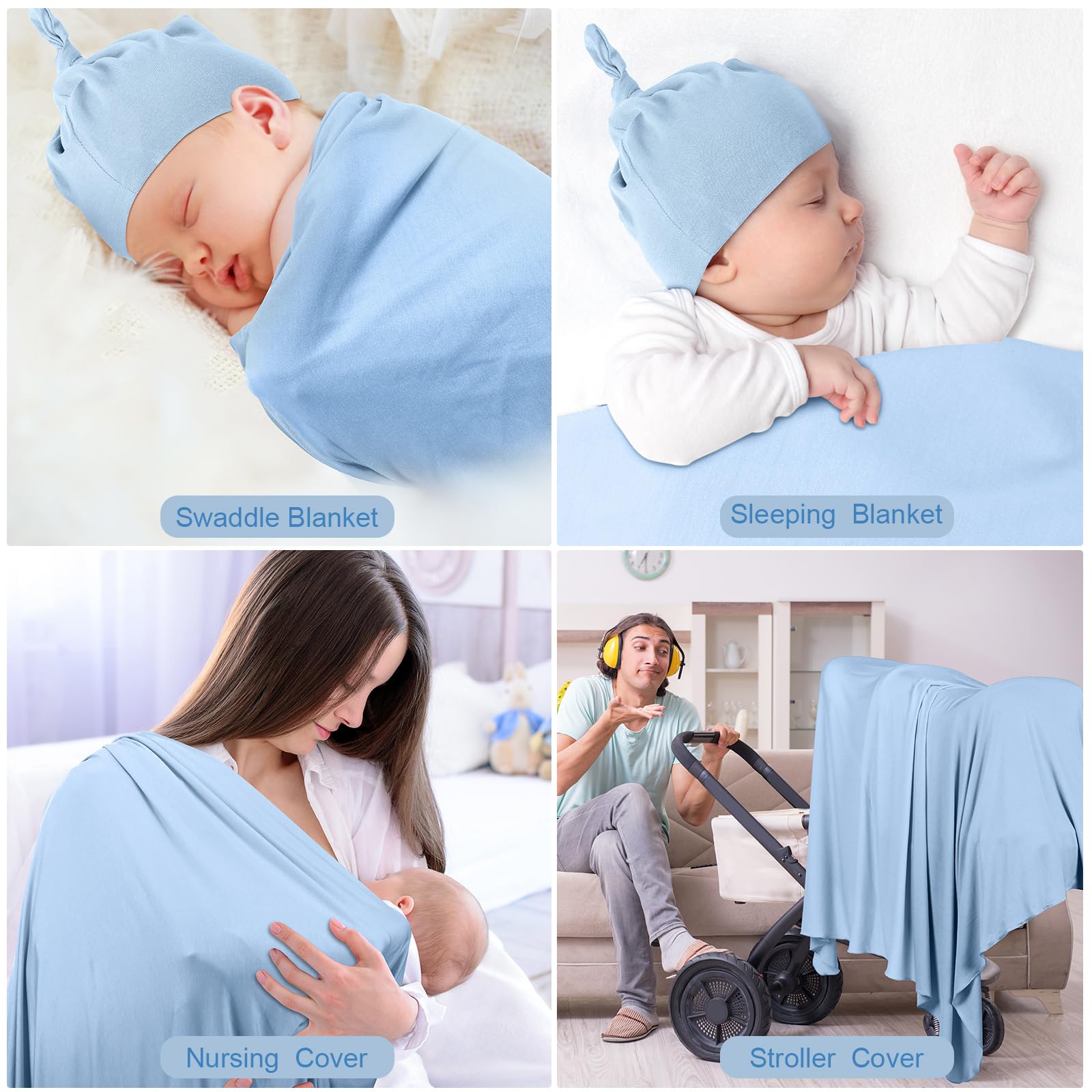 JaGely swaddle used as stroller cover, lightweight breathable layer on the go.