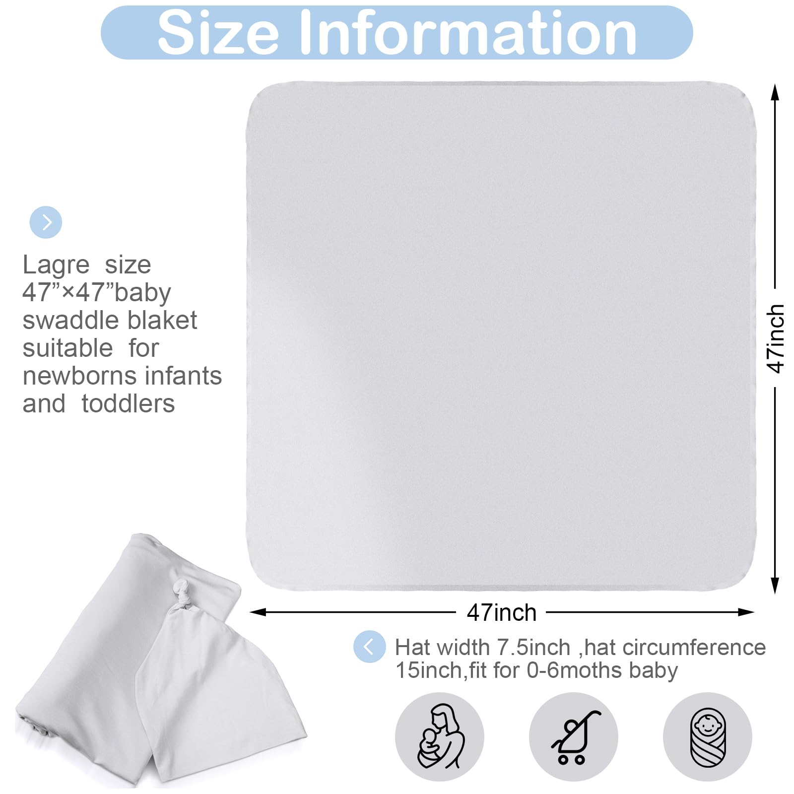 JaGely two-pack swaddle blanket light blue laid flat showing generous size.