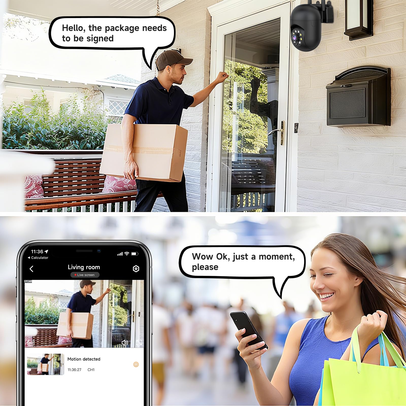 JAIOTlink 2K security camera Alexa compatibility supports voice viewing.