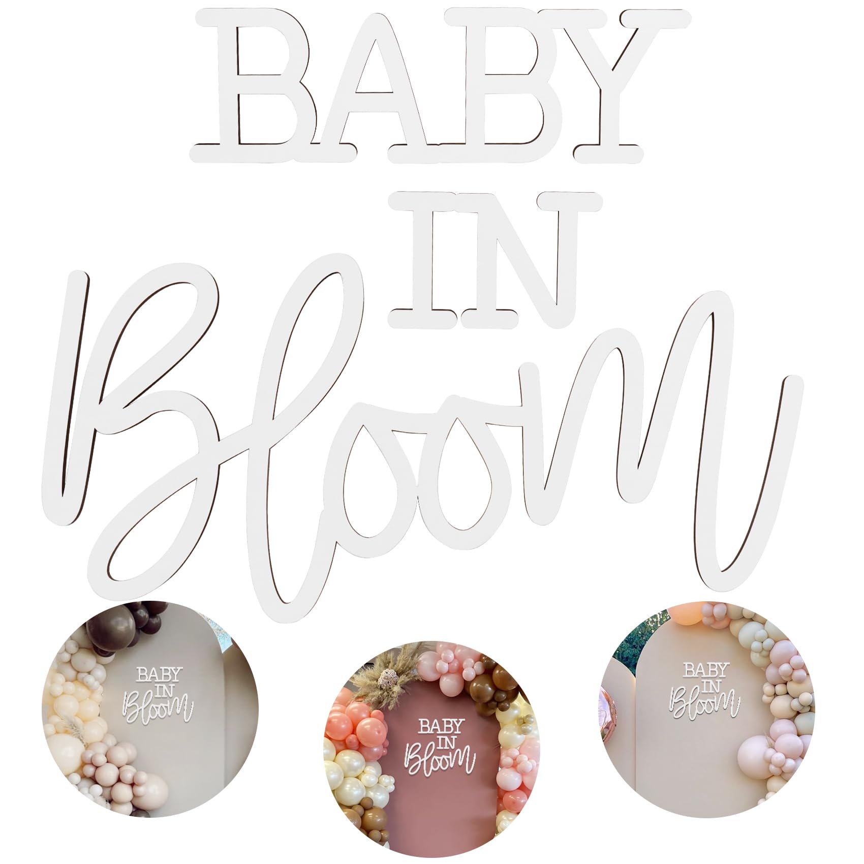 JALANCY Baby In Bloom sign front view for elegant baby shower backdrop
