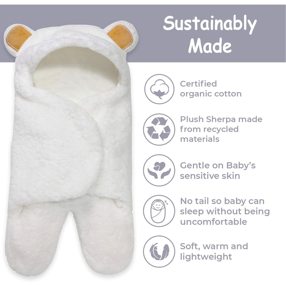 Jam Naturals Cute Bear swaddle hooded Velcro closure secures baby with arms in or out