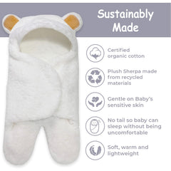 Jam Naturals Cute Bear swaddle hooded Velcro closure secures baby with arms in or out
