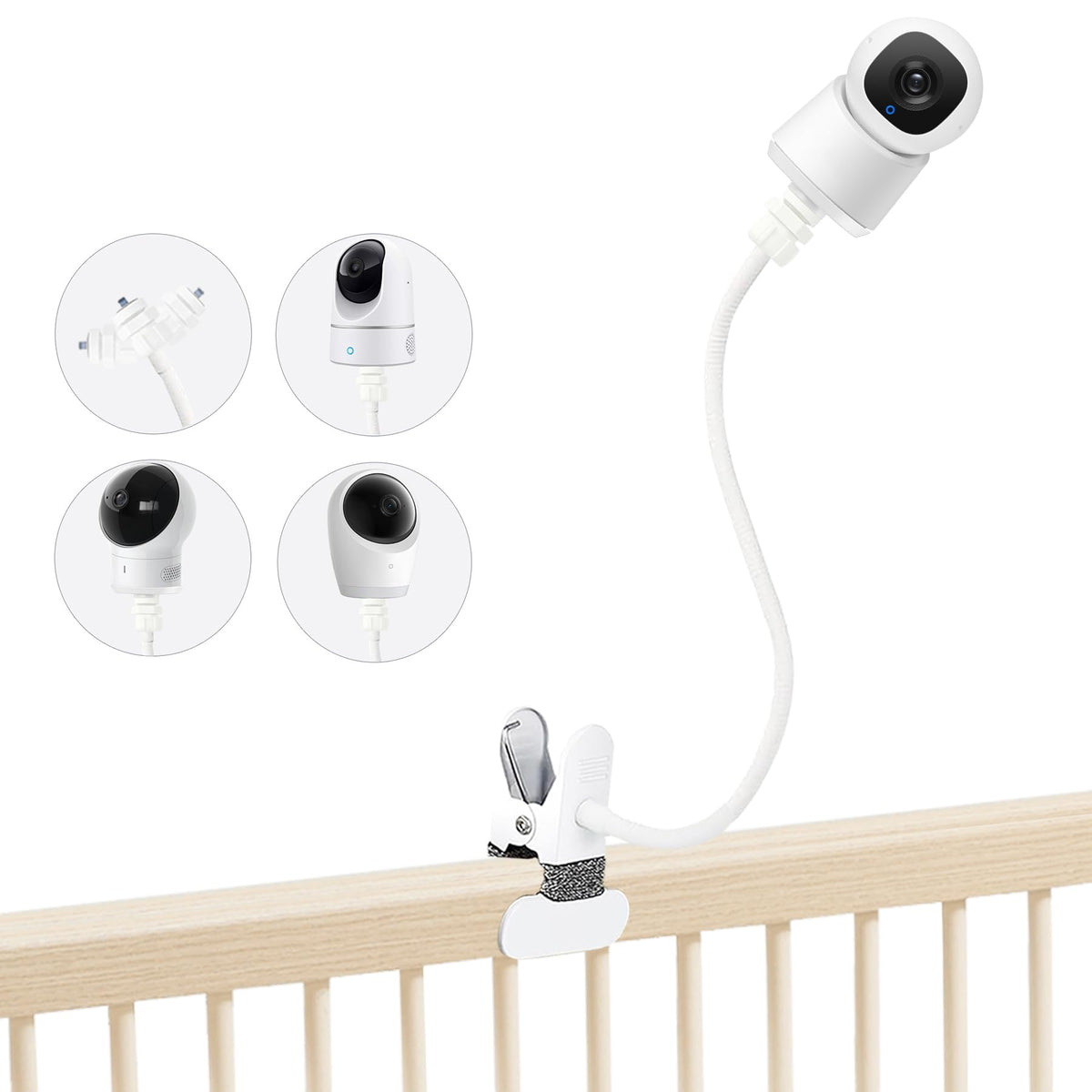 JAMYOK baby monitor mount overview showing universal compatibility for secure viewing.