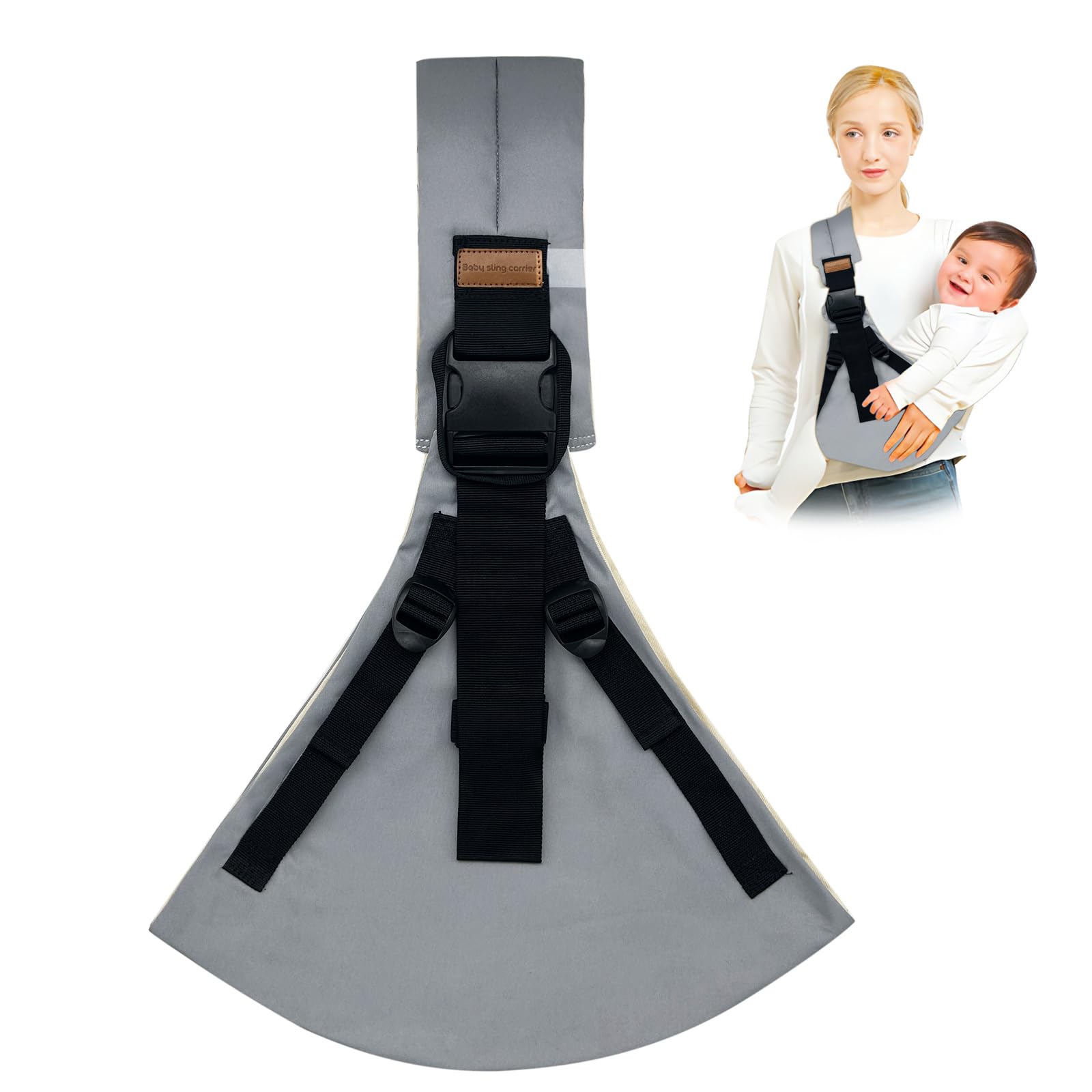 Jamyum baby sling with 4 adjustable straps for a snug, customizable daily carry.