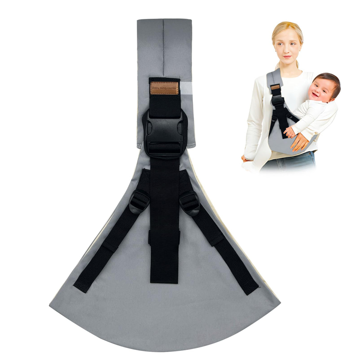 Jamyum baby sling with 4 adjustable straps for a snug, customizable daily carry.