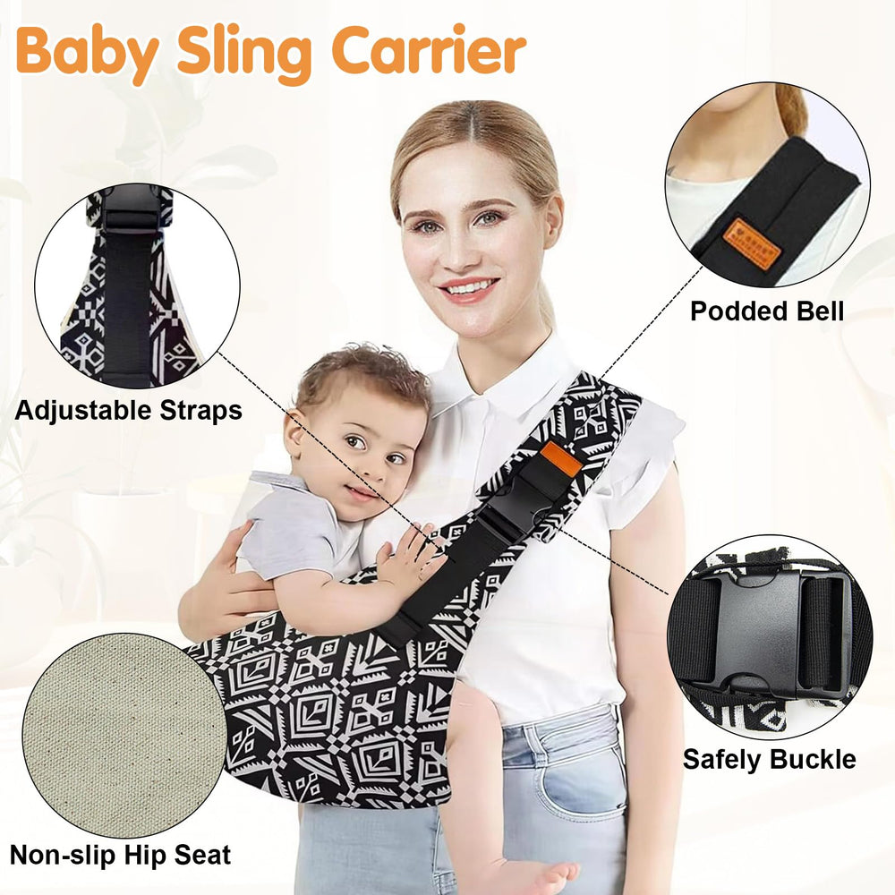 Jamyum baby sling in hands-free carry position for mobility.