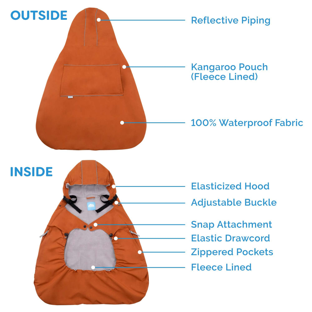 JAN & JUL rain cover universal attachment demonstrates secure fit on any carrier.