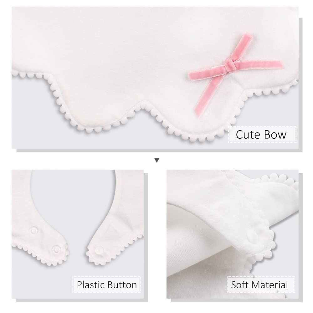 JANGANNSA flower bib care shot emphasizes washable, durable fabric and quick cleanup.