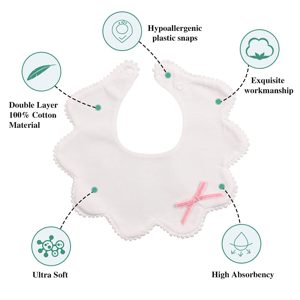 JANGANNSA flower baby bib side view highlights two-layer design for extra absorbency.