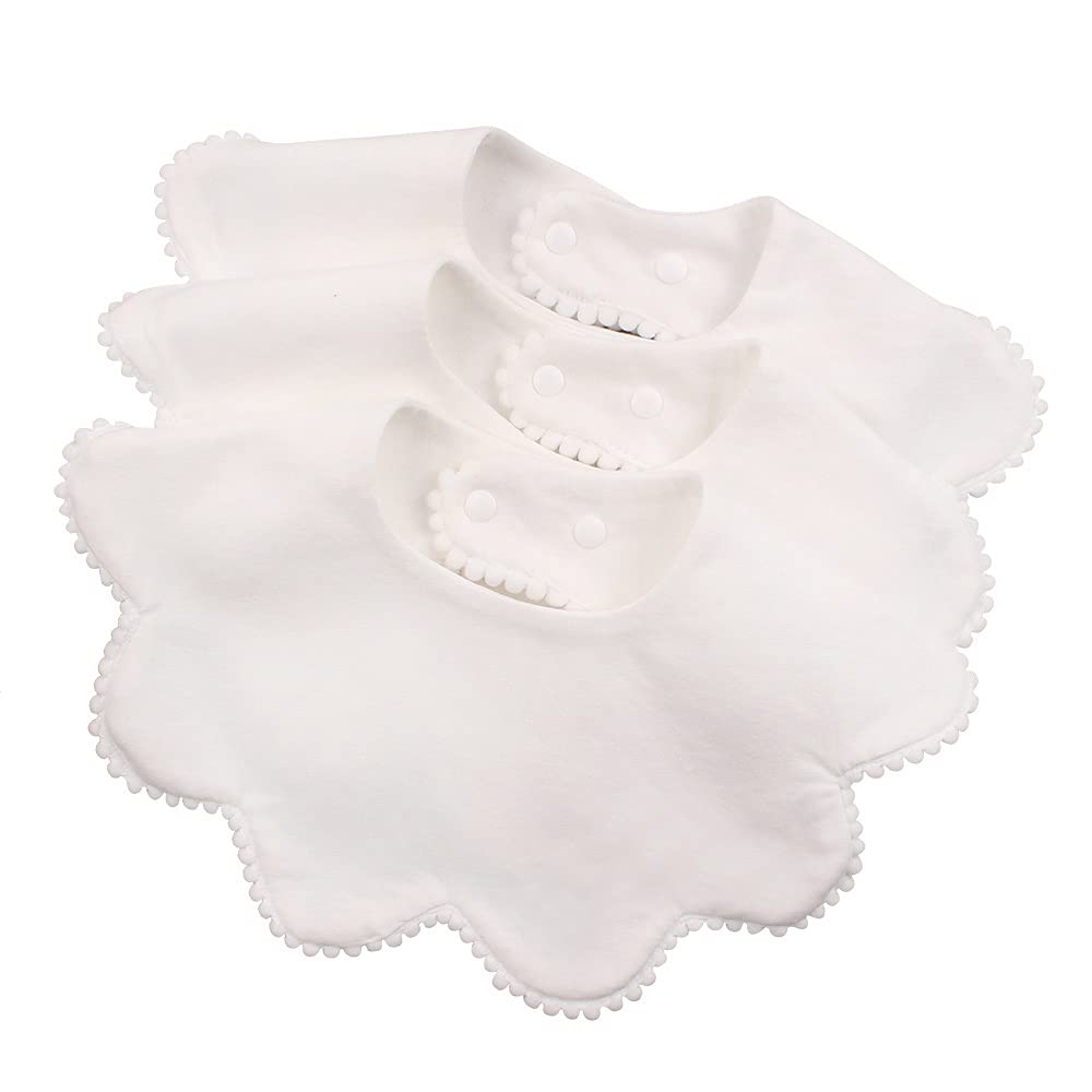 JANGANNSA White Flower bib front view shows soft organic cotton and drool protection.