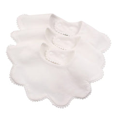 JANGANNSA White Flower bib front view shows soft organic cotton and drool protection.