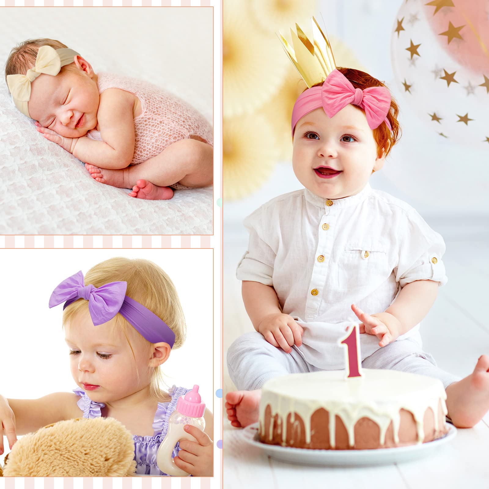 Janinka elastic wide-band headbands stay secure as babies grow and explore.
