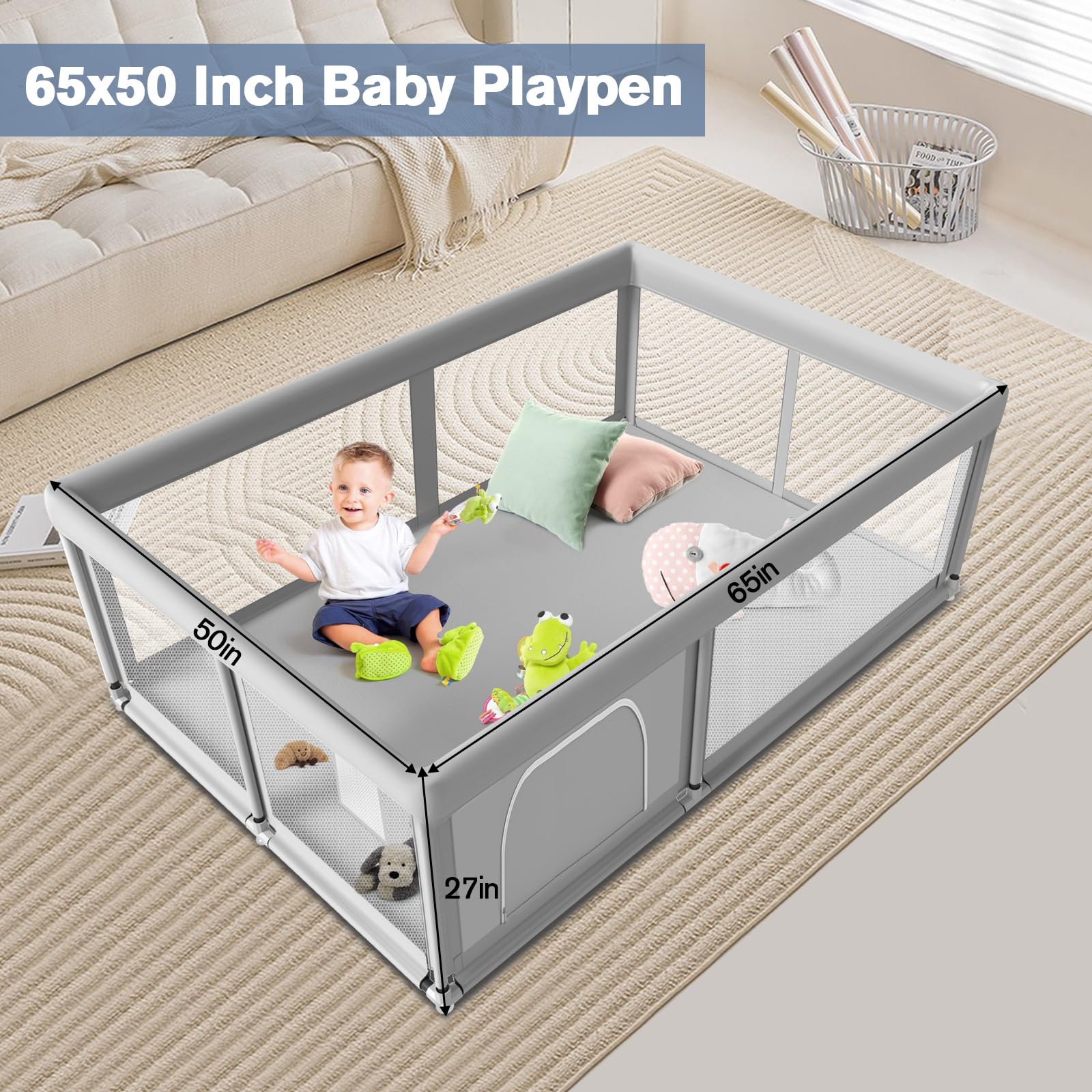 Jaobeem playpen assembly image showing quick setup with ABS joints.
