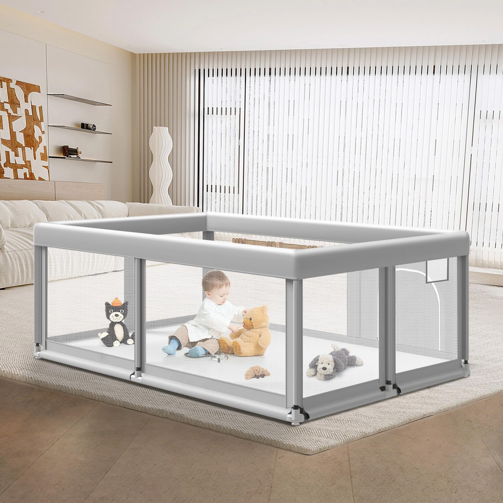 Jaobeem 65×50 inches baby playpen side view with spacious play area for safe exploration.