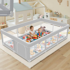Jaobeem playpen 74x50 inch top view with mat for safe baby playtime