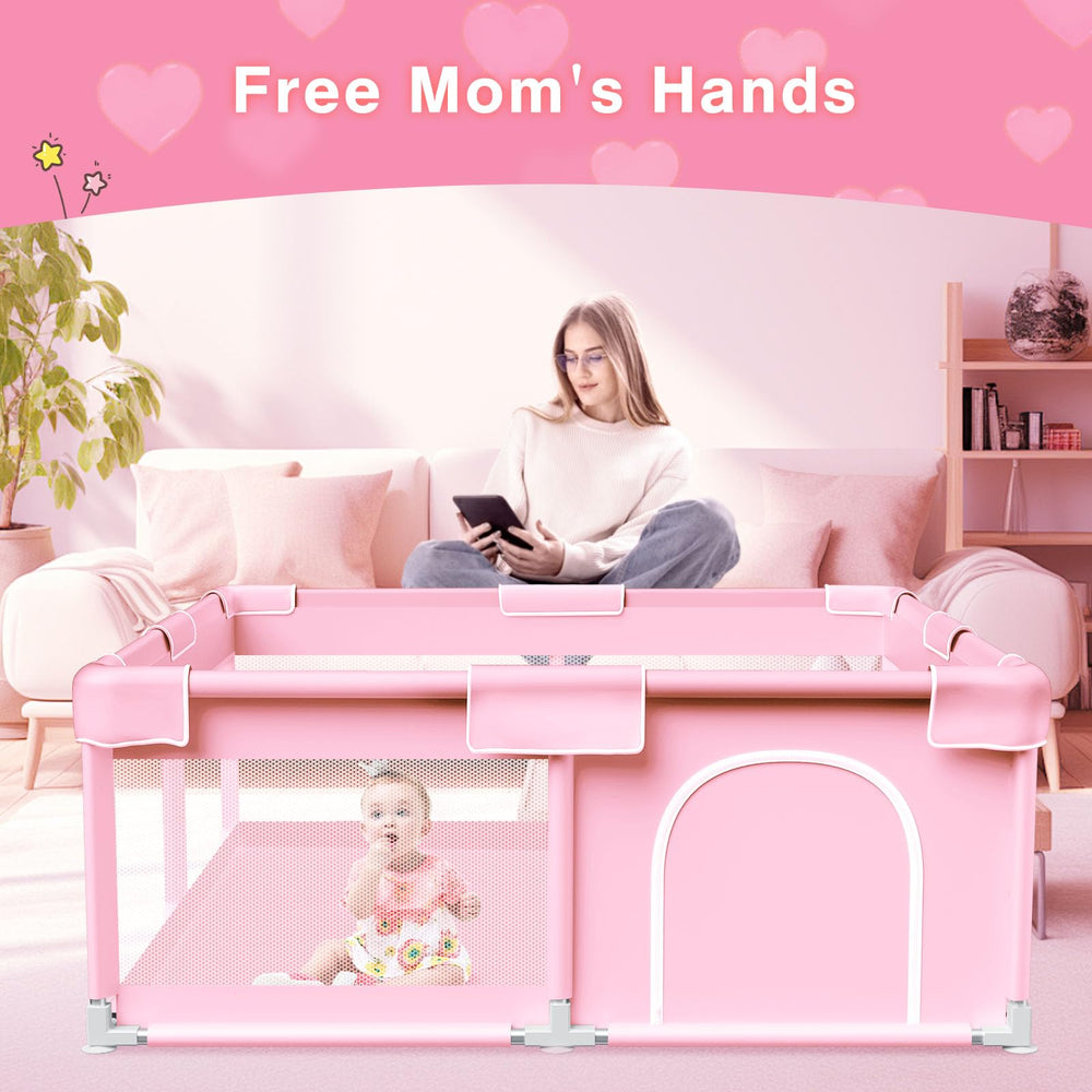 Jaobeem anti-slip base playpen pink ensures stable setup on any floor.