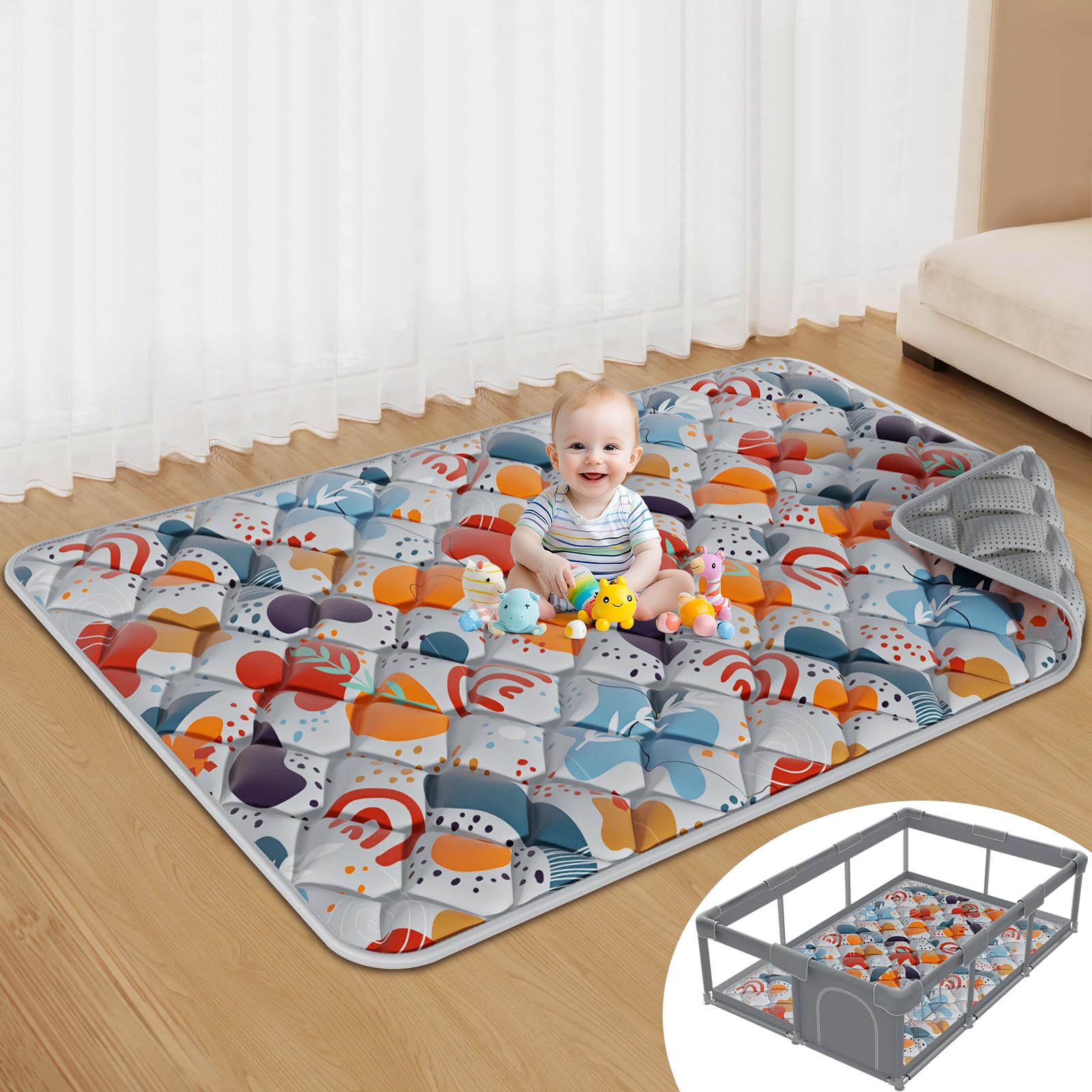 Jaobeem baby play mat laid flat for spacious floor playtime.