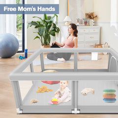 Jaobeem baby playpen 360° vision mesh for easy supervision during playtime.