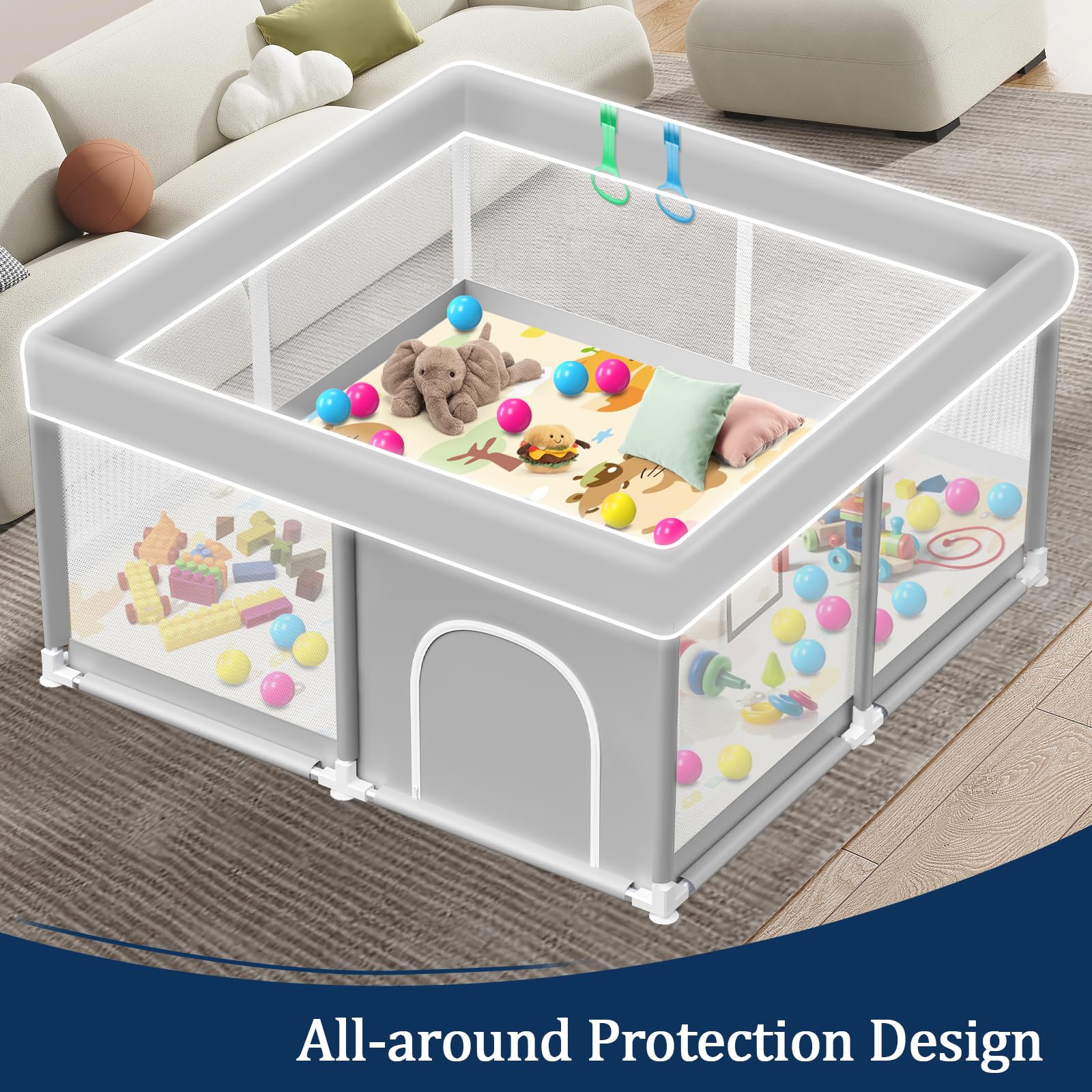 Jaobeem baby playpen with colorful ball included for engaging play.