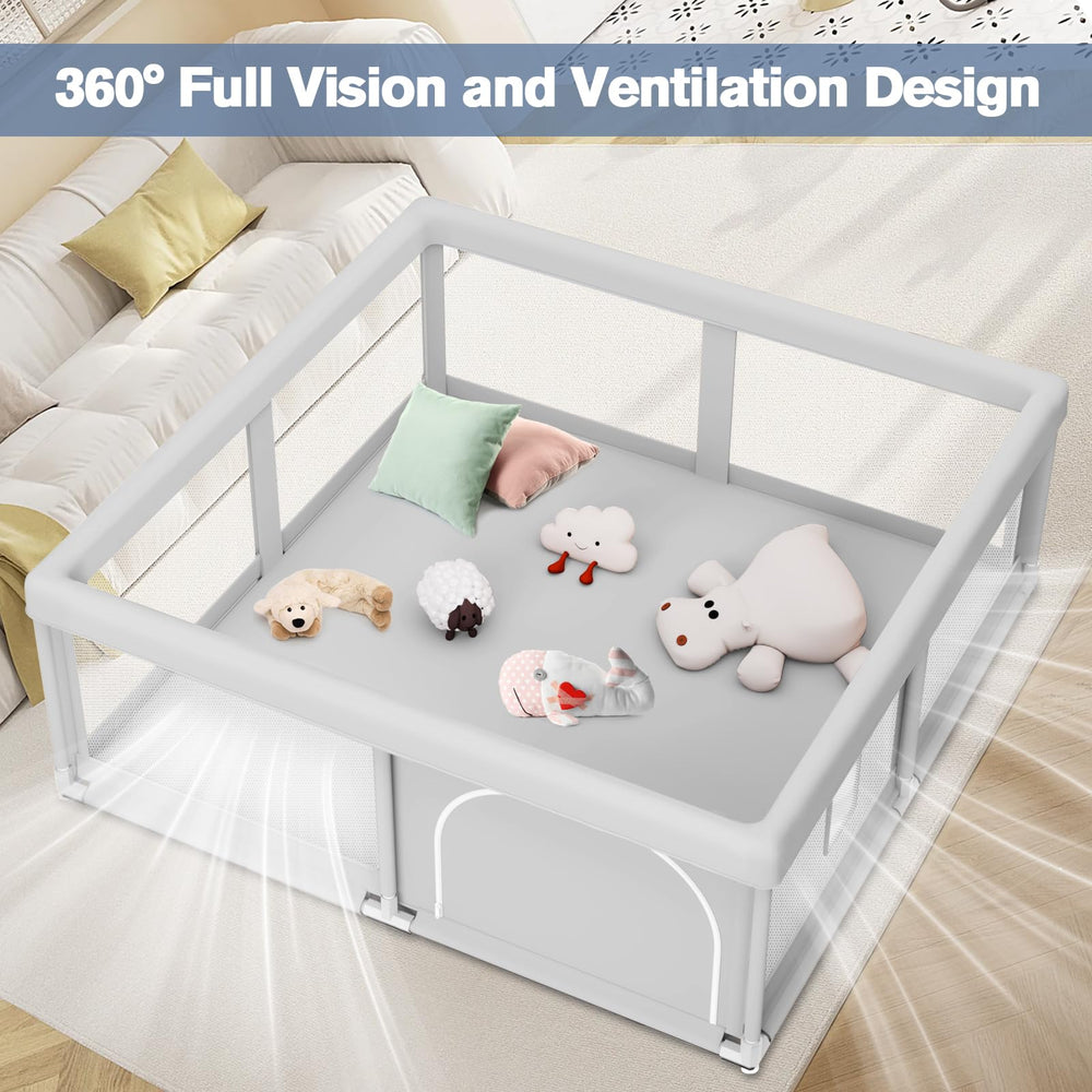 Jaobeem baby playpen 50x50 inches fits indoor spaces and small outdoor patios.