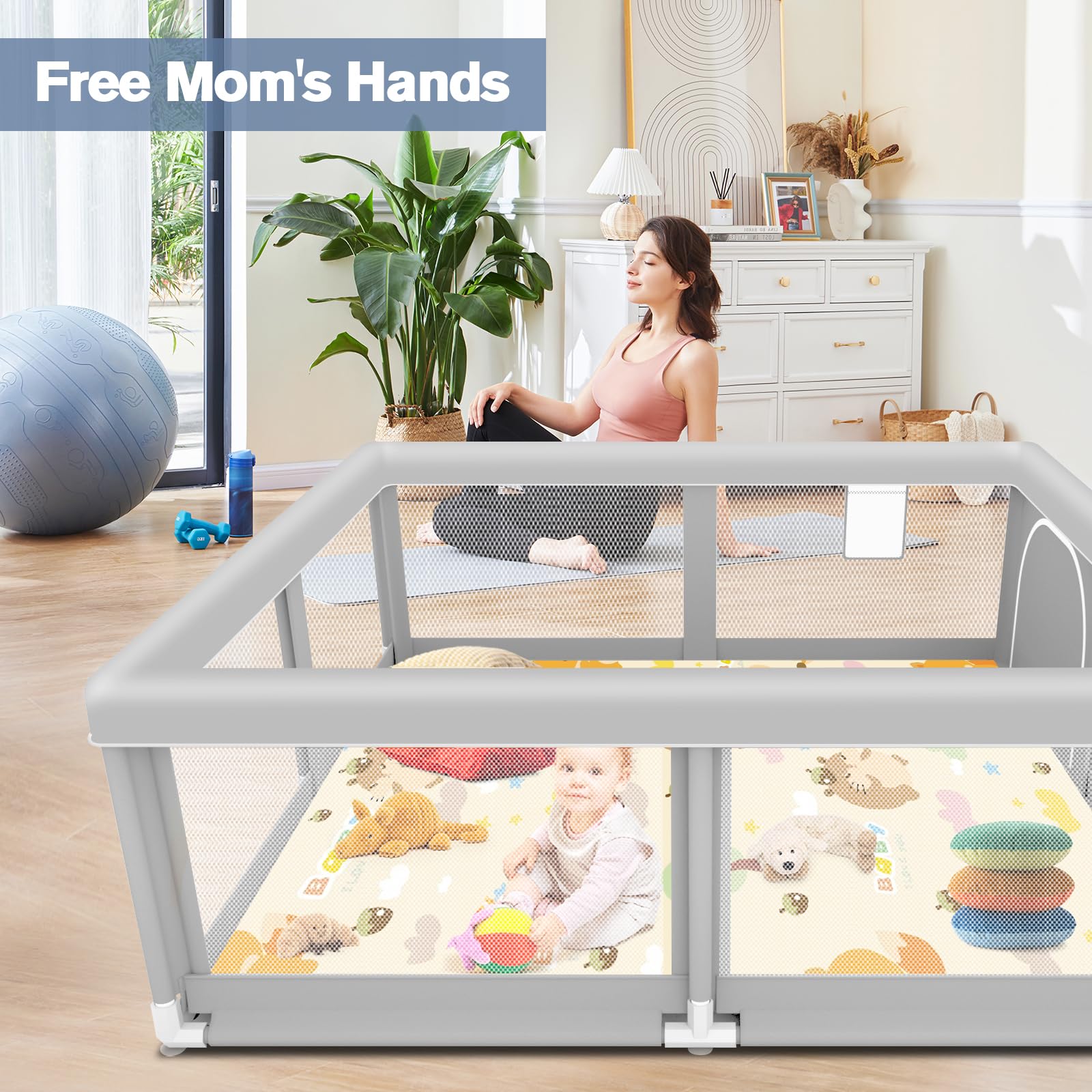Jaobeem foldable playmat provides non-slip surface for safe crawling.