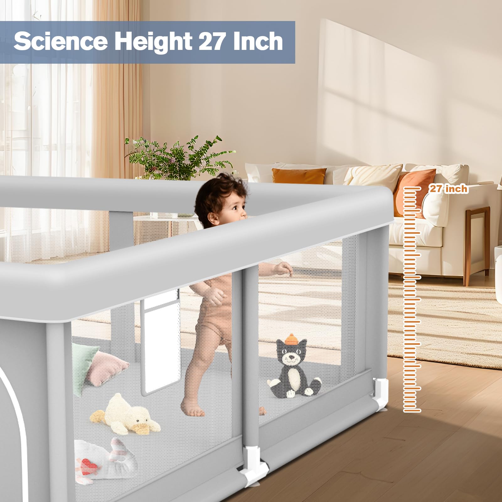 Jaobeem baby playpen uses oxford fabric for durability and wipe-clean convenience.