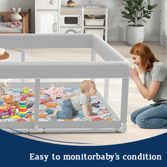 Jaobeem baby playpen indoor setup demonstrates easy assembly for busy parents