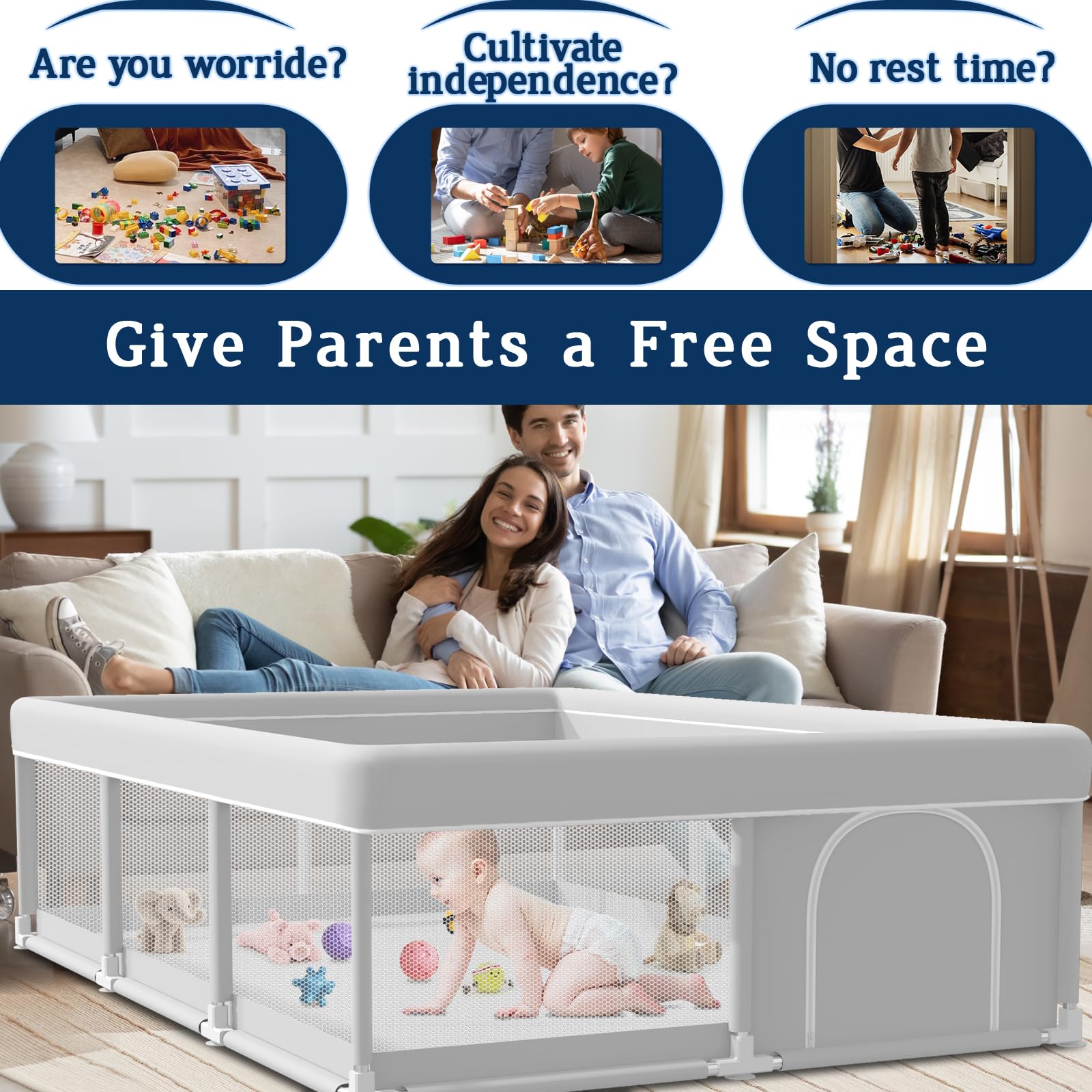 Jaobeem baby playpen side panel safety mesh for supervision and comfort
