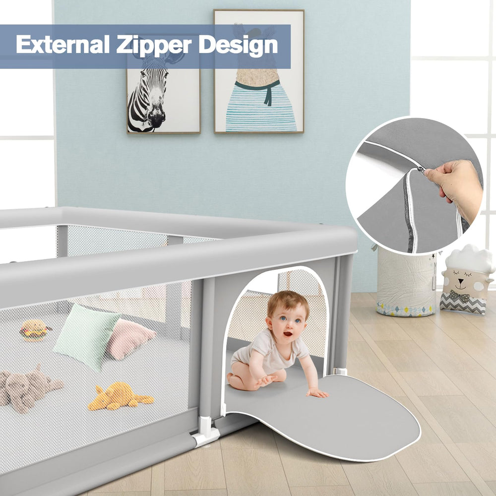 Jaobeem baby playpen bottom suction cups stabilize the setup for safe play.