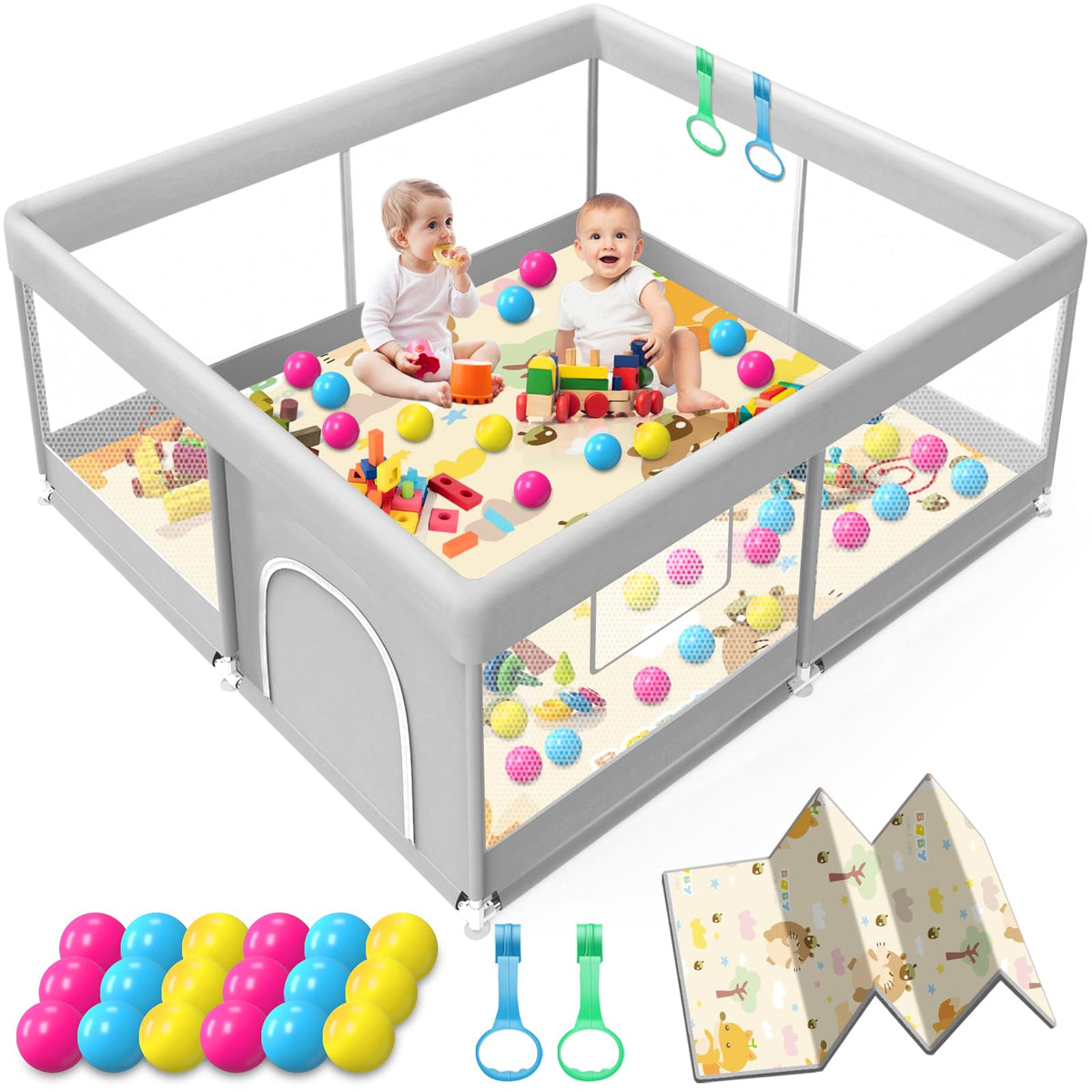 Jaobeem baby playpen with mat in 50x50 inches for safe playtime.
