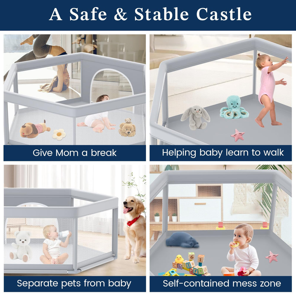Jaobeem indoor-outdoor play fence helps keep clutter contained and rooms tidy.