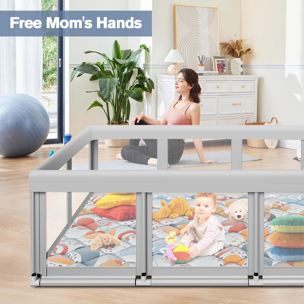 Jaobeem playpen with foldable mat demonstrates floor-sticking stability