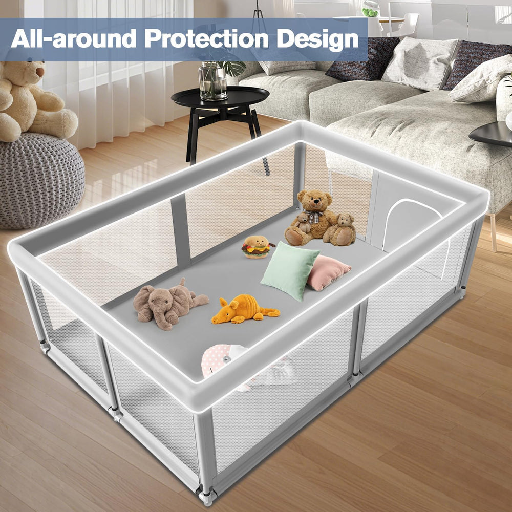 Jaobeem large playpen mesh visibility image highlights 360° breathable mesh for secure monitoring.
