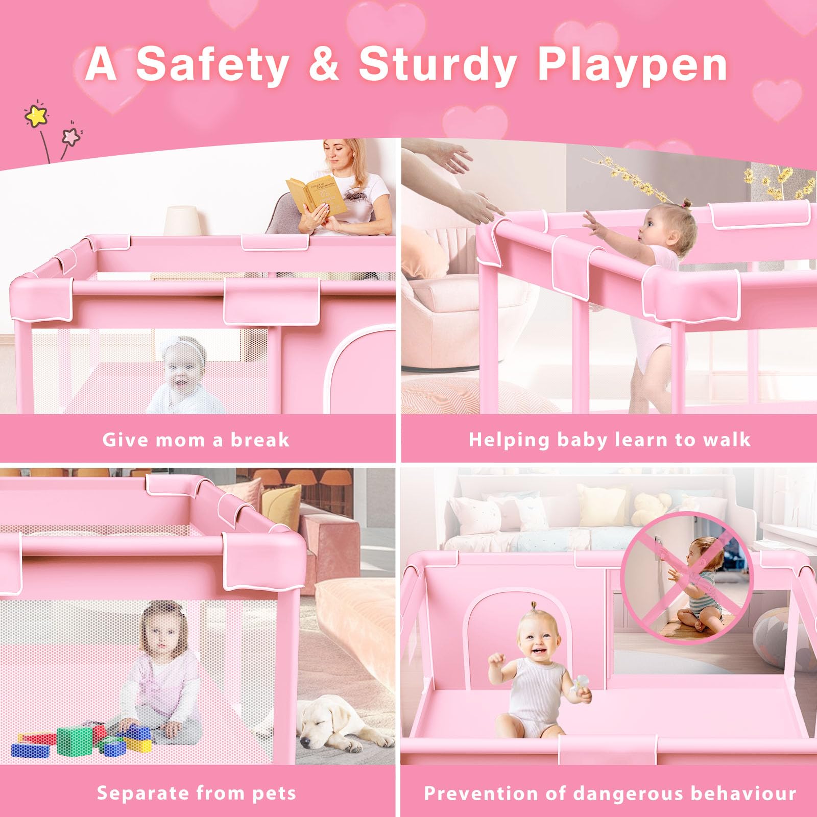 Jaobeem playpen keeps parents informed with 360-degree visibility during play.