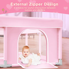 Jaobeem pink baby playpen anti-slip base ensures stable indoor use.
