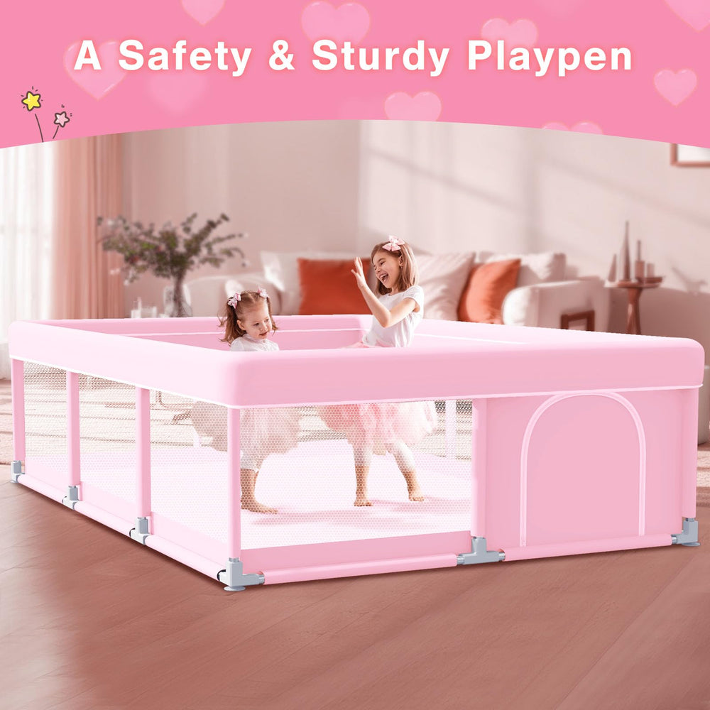 Jaobeem pink baby playpen easy-clean design simplifies quick wipe-downs after play.