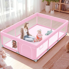 Jaobeem pink baby playpen side view shows a safe toddler enclosure at a glance.